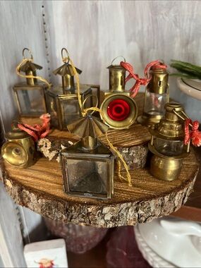 Vintage Mini Lantern Ornament - Gold Decorative Home Accent Set of 7